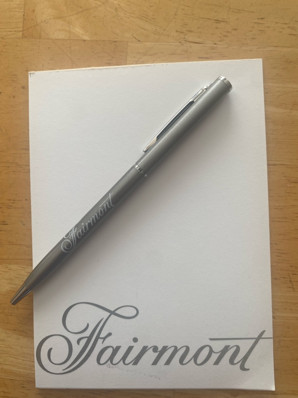Fairmont Silver Ballpoint Pen and  Notepad from luxury hotel.